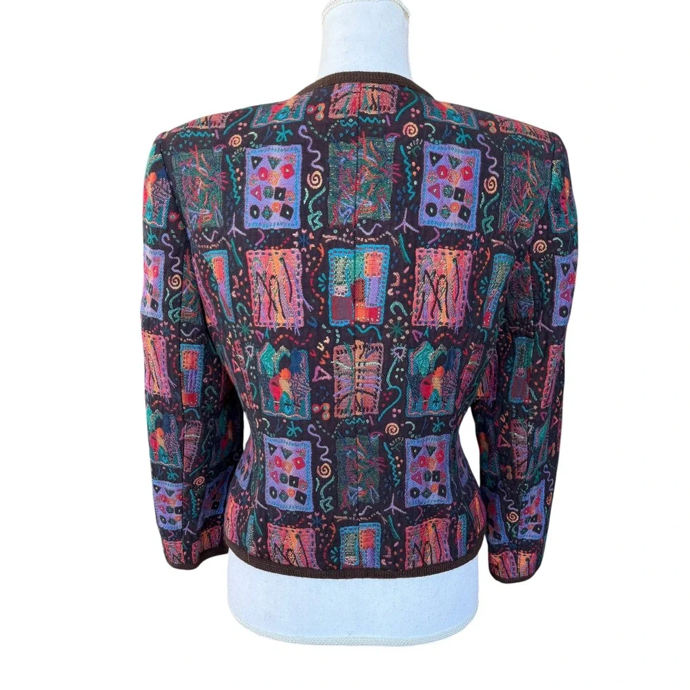 Miss Hardy Amies London Vintage Abstract Tapestry Blazer Jacket Multi Color Sz 9